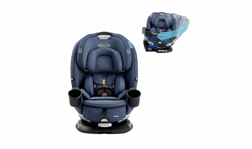 Graco Turn to Me car seat in blue, part of best rotating car seat blog post