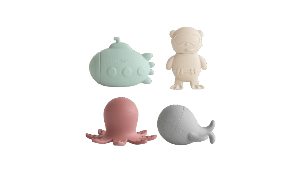 Mushie silicone bath toys