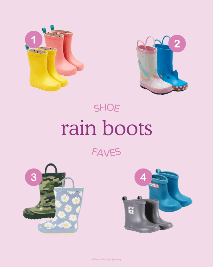 round-up image of the best rain boots for kids, all with a wider toe base for healthy foot development