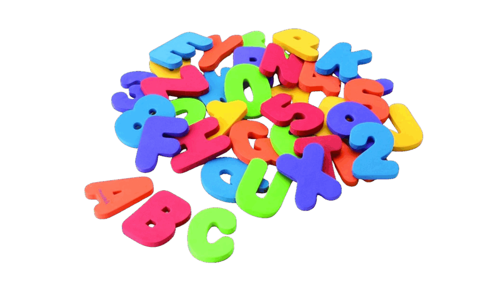 foam letters and numbers for bath time play