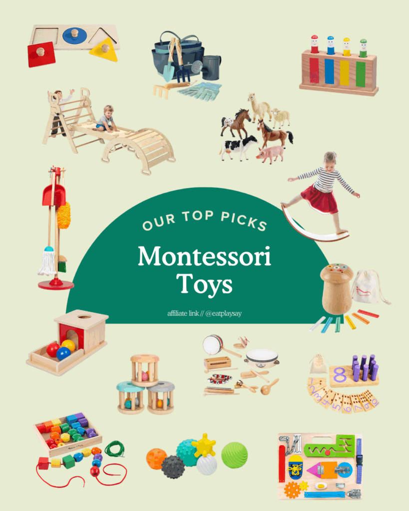round up graphic of montessori toys for babies and toddlers 