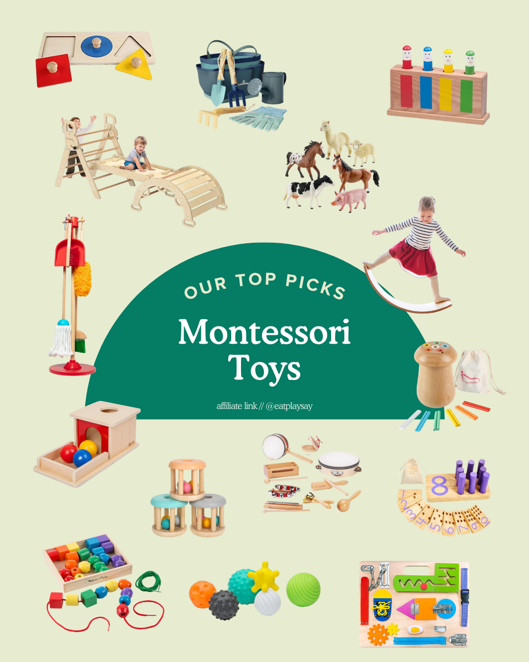 round up graphic of montessori toys for babies and toddlers