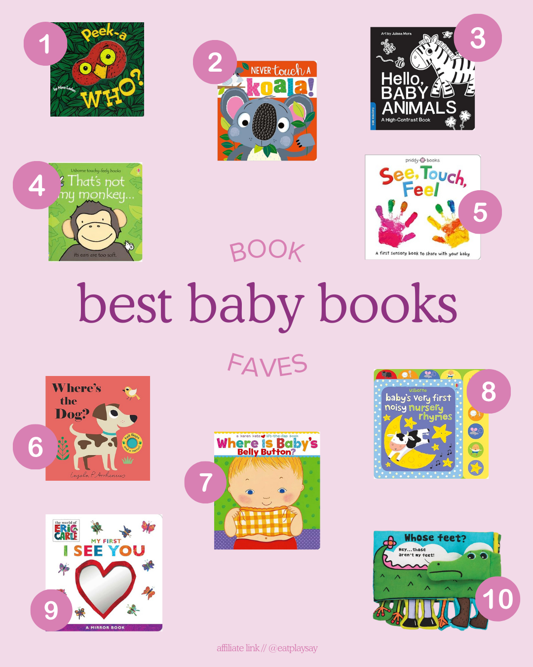round-up graphic of 10 books that are great to bring as a baby shower gift