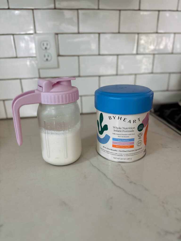ByHeart Whole Nutrition Infant Formula in a pitcher. 