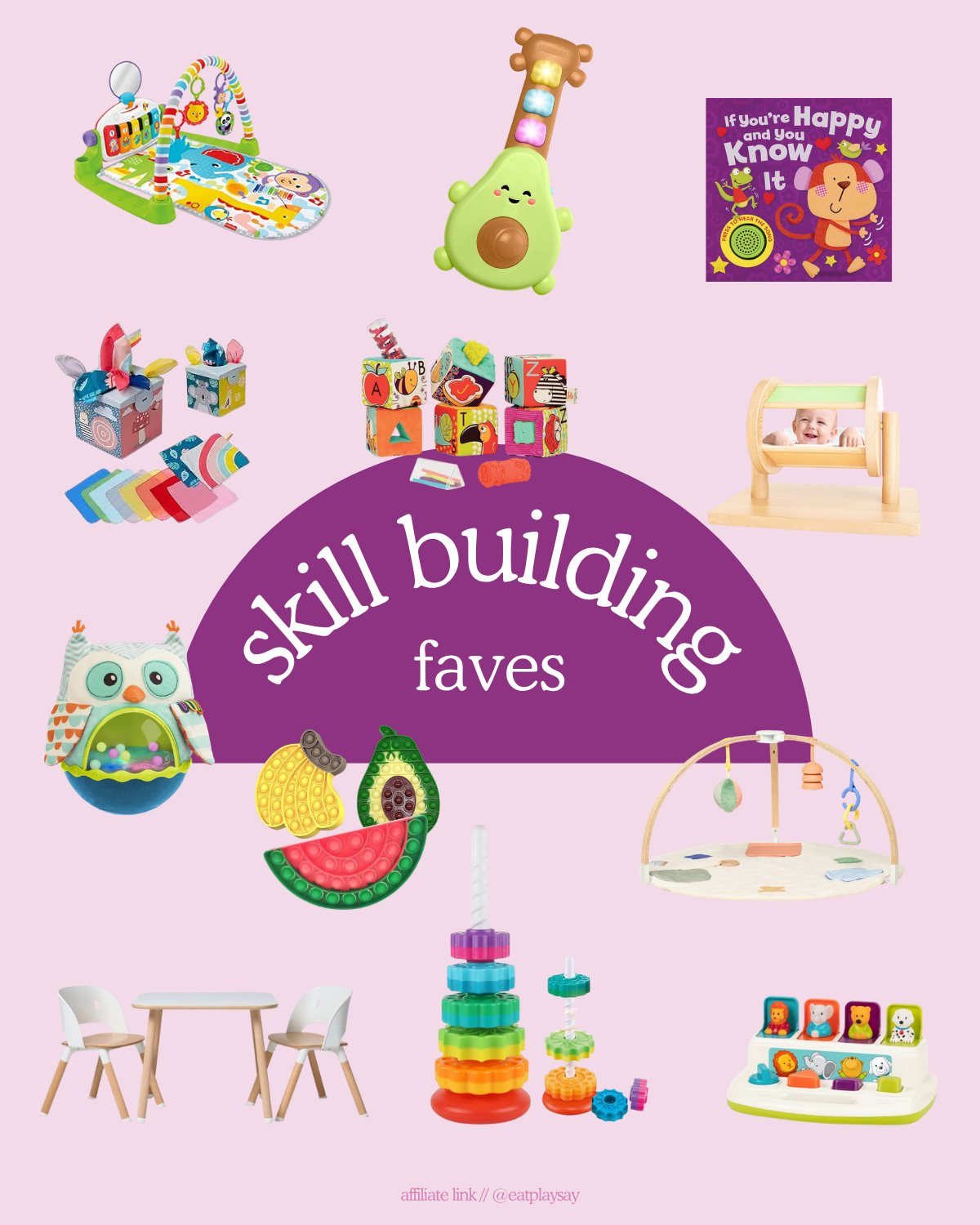 round up graphic featuring developmental toys for babies