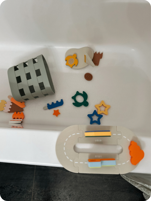 foam bath toys in the bath tub