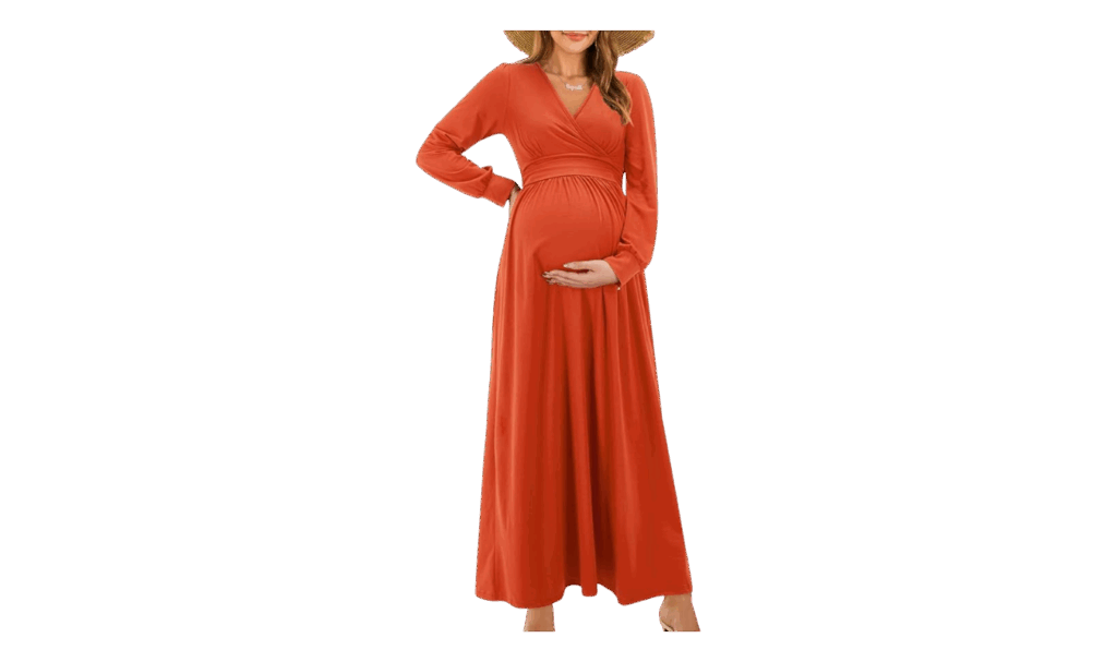 rust color maternity maxi dress with empire waist
