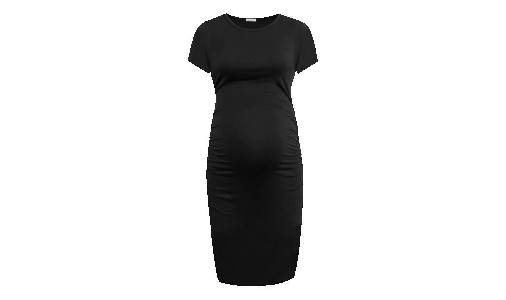 short-sleeve ruched maternity dress in black