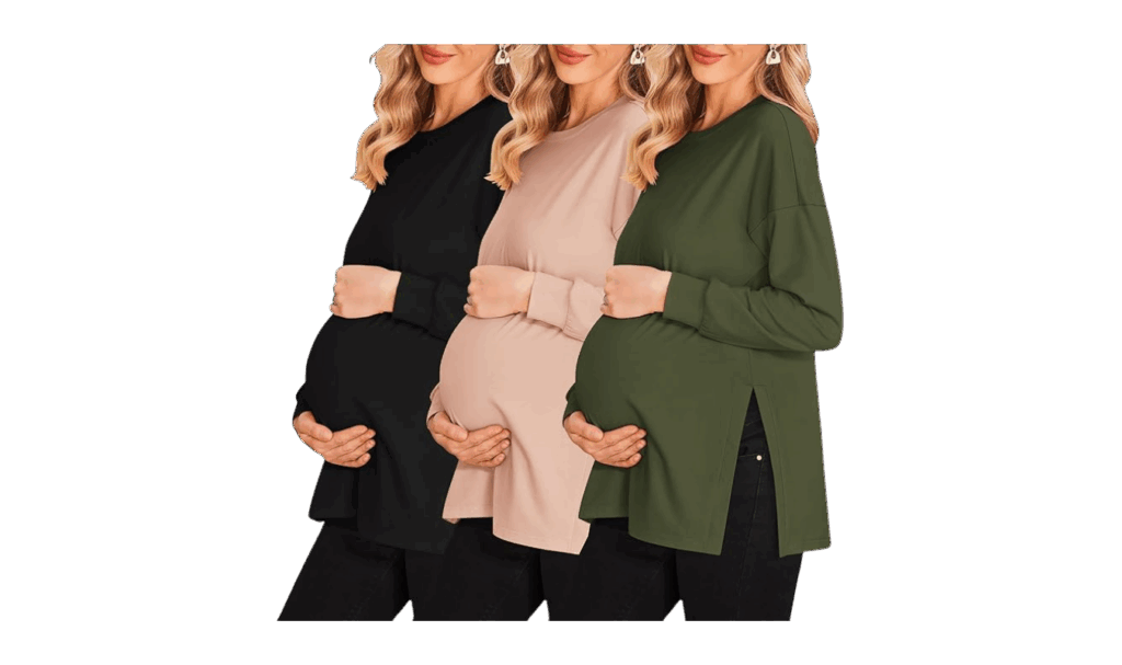 3-pack maternity long-sleeve tops with side slit