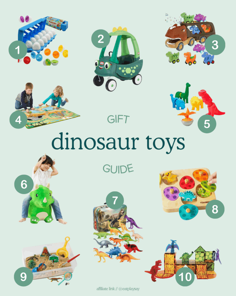 round-up graphic of the top 10 dinosaur toys for toddler boys