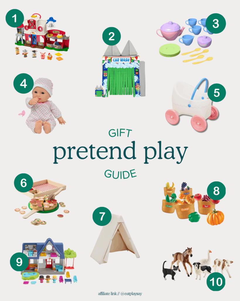 round-up graphic with top 10 favorite pretend play toys for 18 month olds