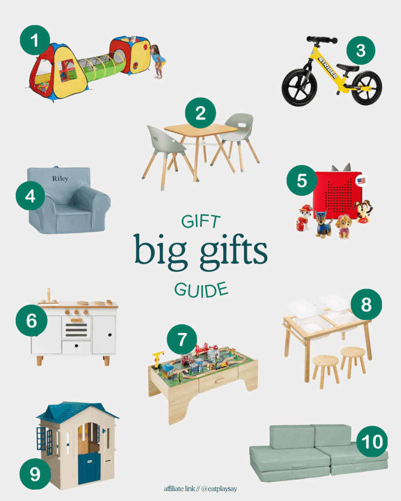 top 10 "big gifts" for 18 month olds featuring gifts large in size and/or higher in price