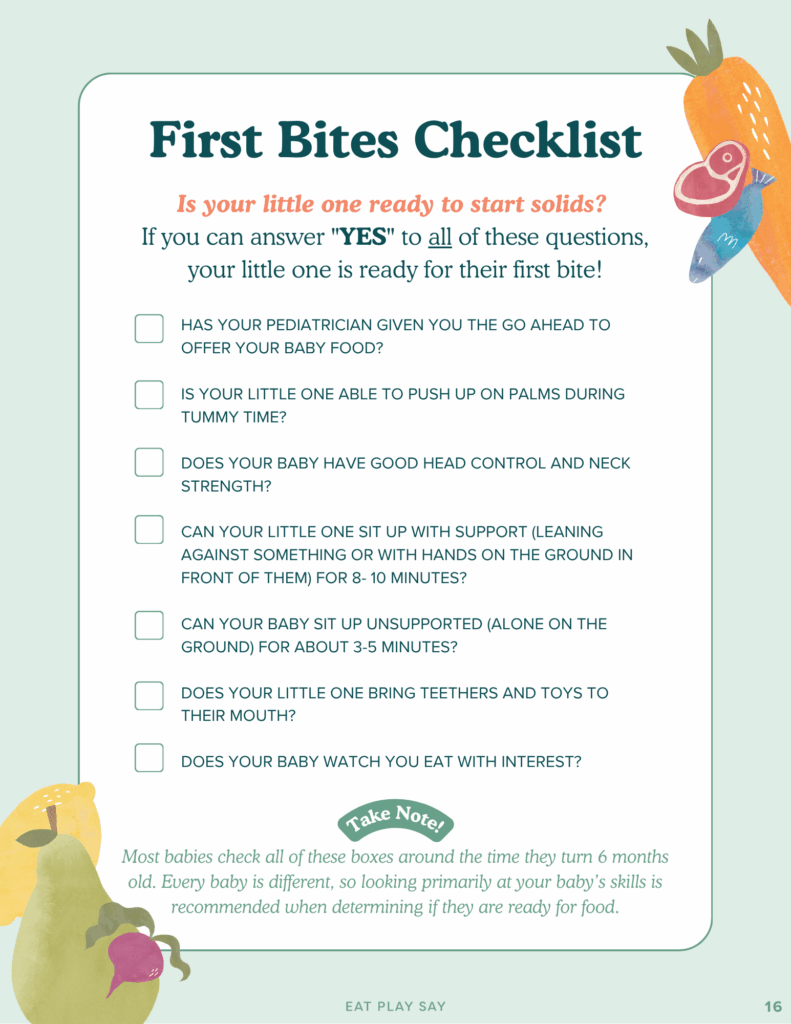 Developmental readiness checklist for starting solids