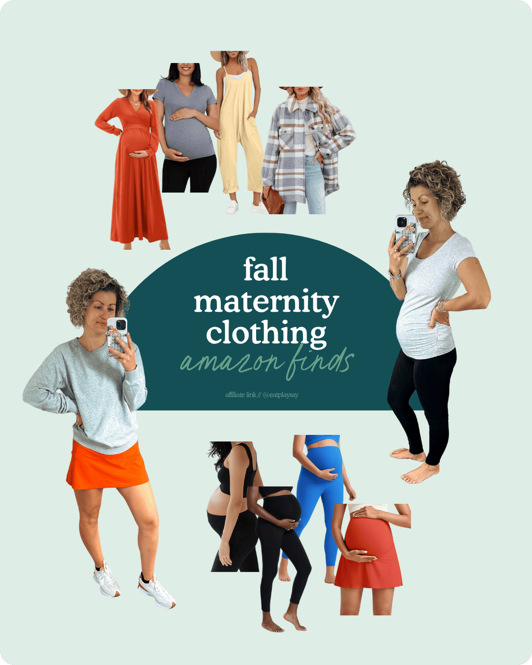 round-up graphic of fall maternity clothes on amazon