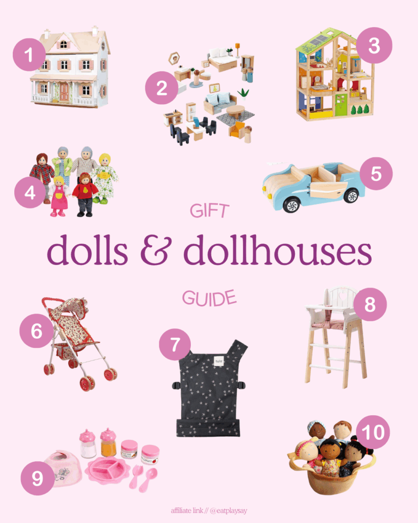 round up graphic of the best dolls and dollhouses for toddler girls