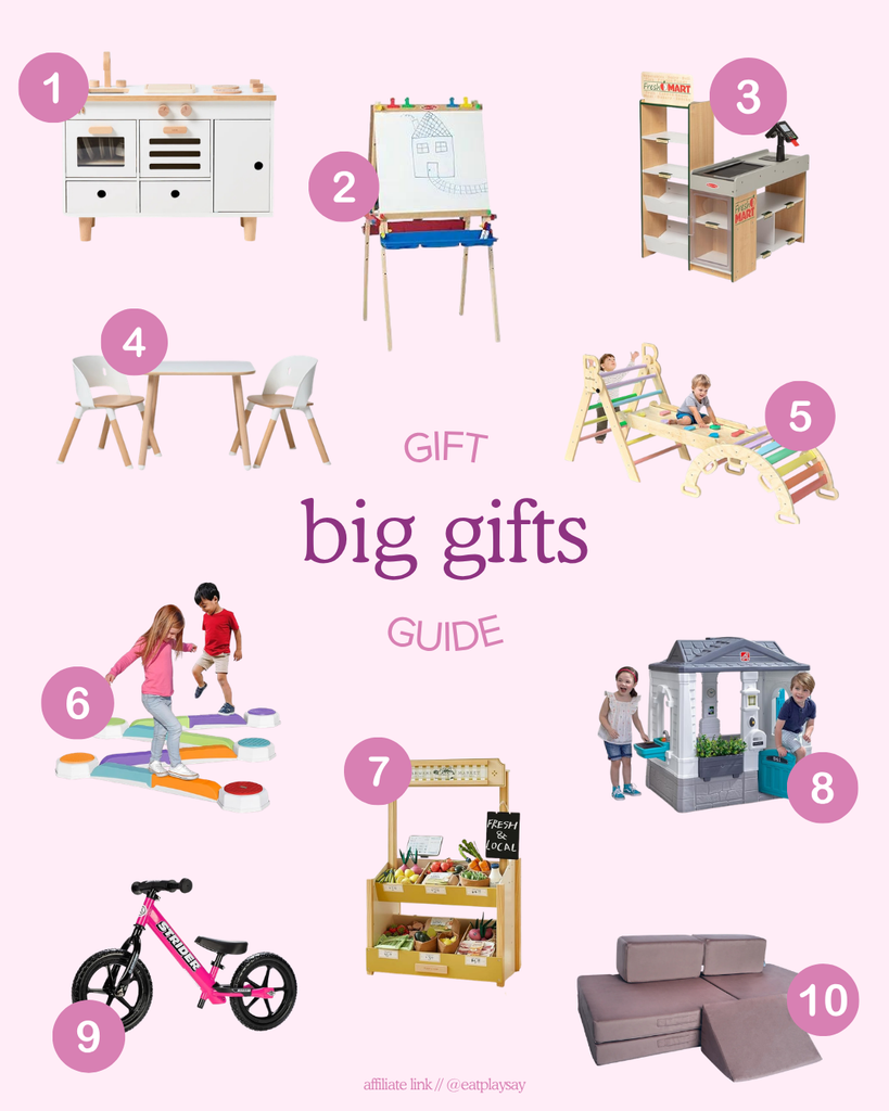 round-up image of big gifts for toddler girls including toys high in price and/or large in size