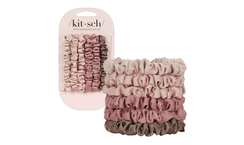 6-pack of kitsch satin scrunchies in blush pink and neutrals