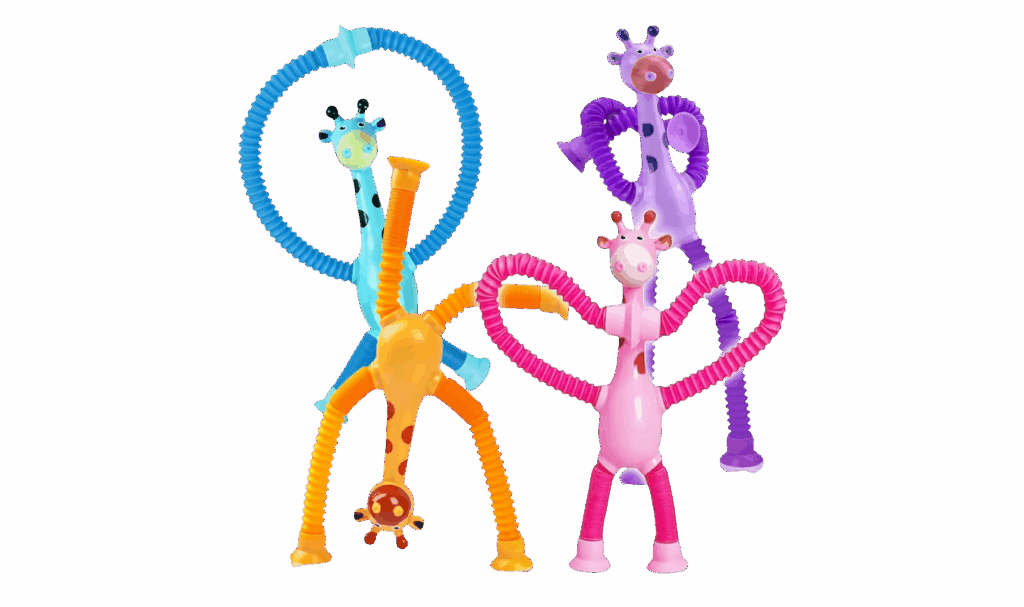 Pop tubes animals with suction cups, in a post about travel toys for toddlers