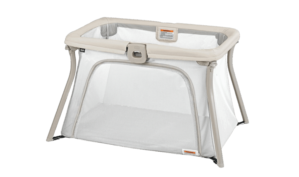 Chicco Alfa Lite lightweight portable travel crib in taupe color