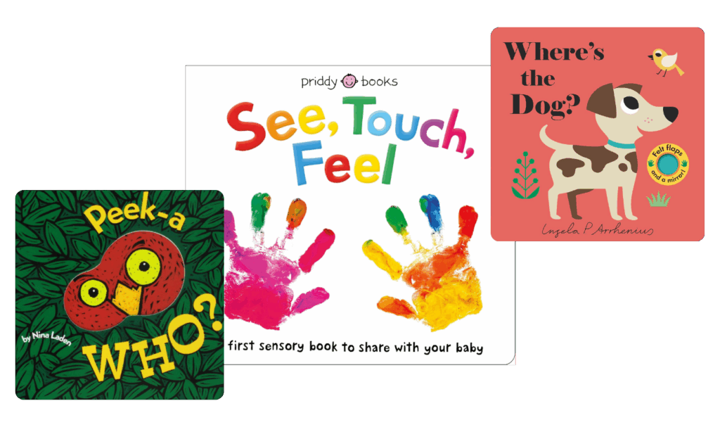 books to gift for baby's first christmas - Peek-a WHO?, See, Touch, Feel, and Where's the Dog?