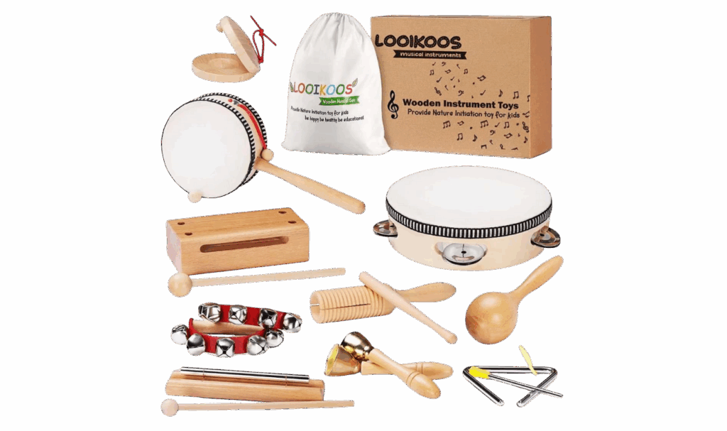 set of wooden musical instruments for baby and toddler