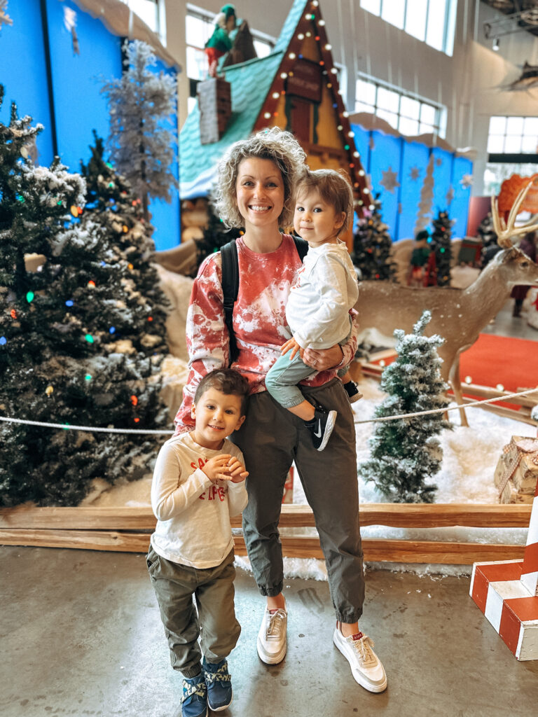 family explores winter wonderland at department store