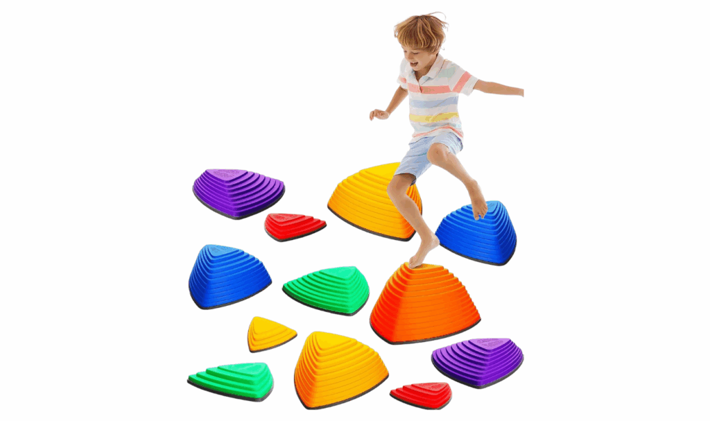 stepping stones for toddlers, part of a post about gross motor activities for toddlers