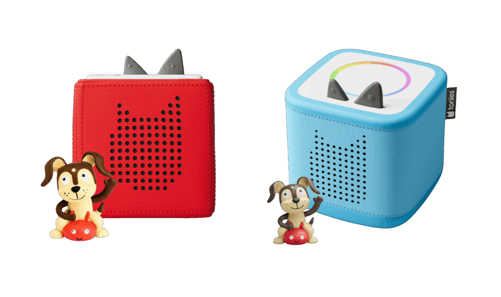 Toniebox 1 Starter Set in red, and Toniebox 2 Starter Set in blue