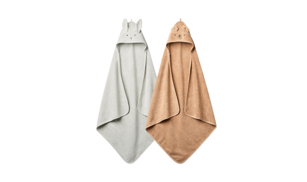 huxie 100% organic cotton hooded baby bath towels - one gray rabbit, one brown bear