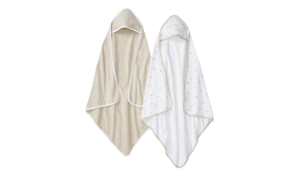 Burt's Bees Baby 2-pack hooded baby bath towels in neutral white and tan