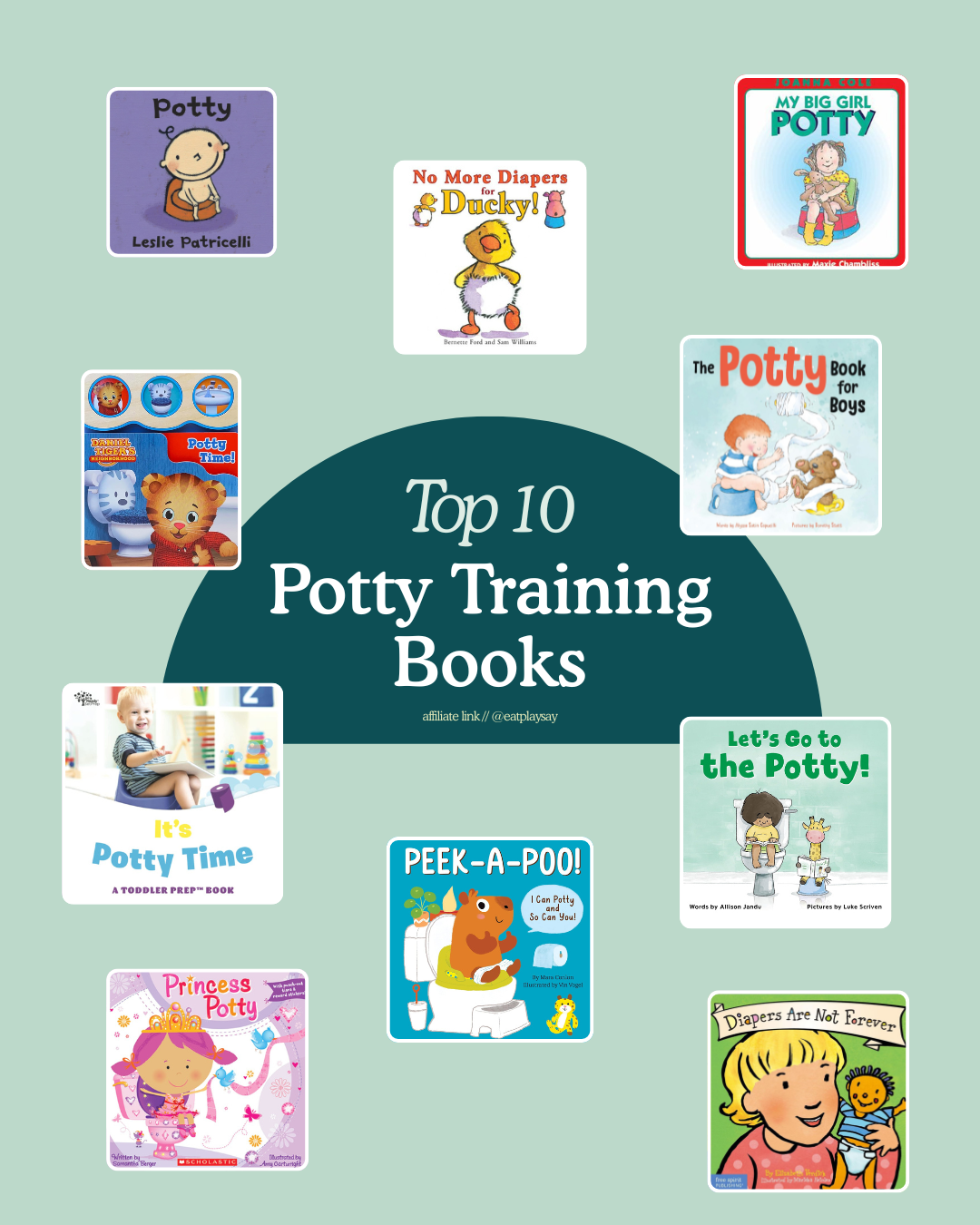 round-up graphic of the top 10 books to buy for potty training