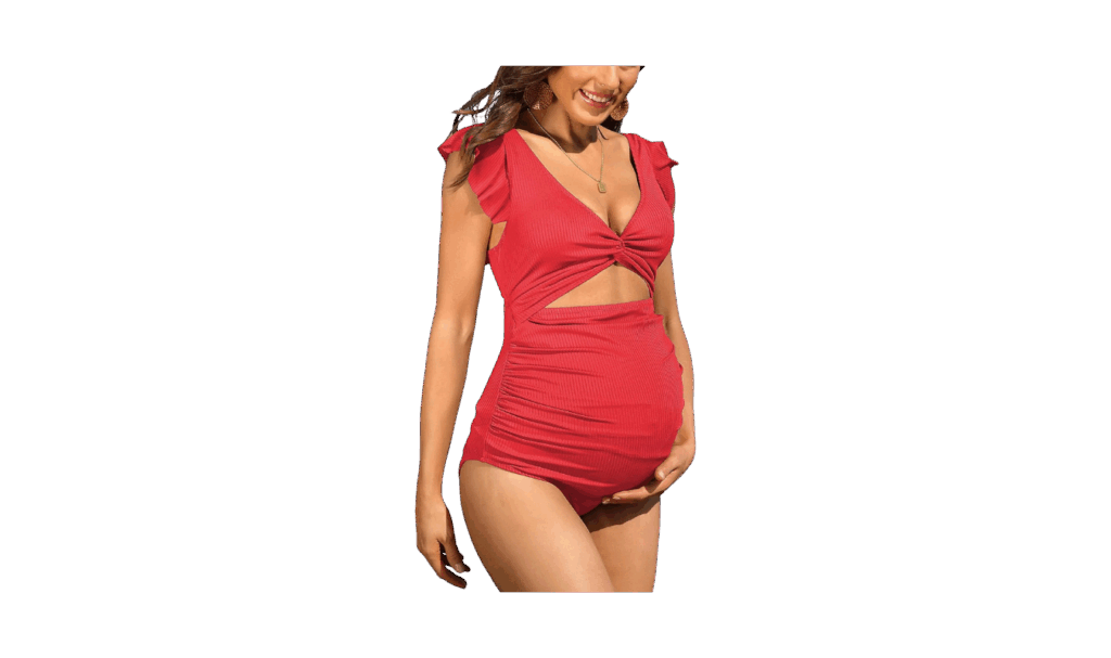 Charmo one-piece maternity swimsuit with ruffle sleeves in red