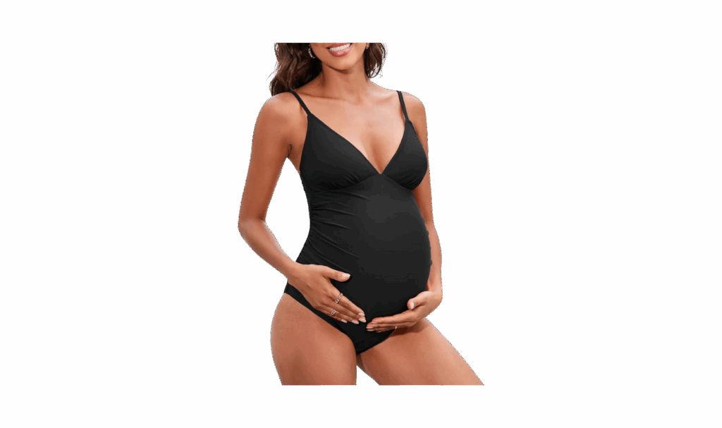 Cupshe Maternity one-piece bathing suit with V-neck in black
