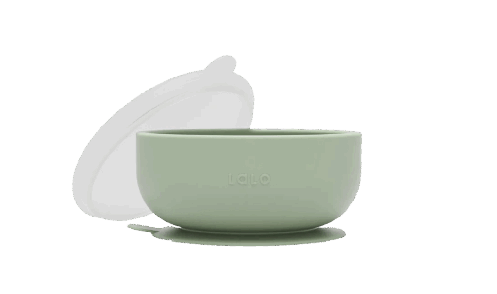 Lalo's suction bowl with lid in sage