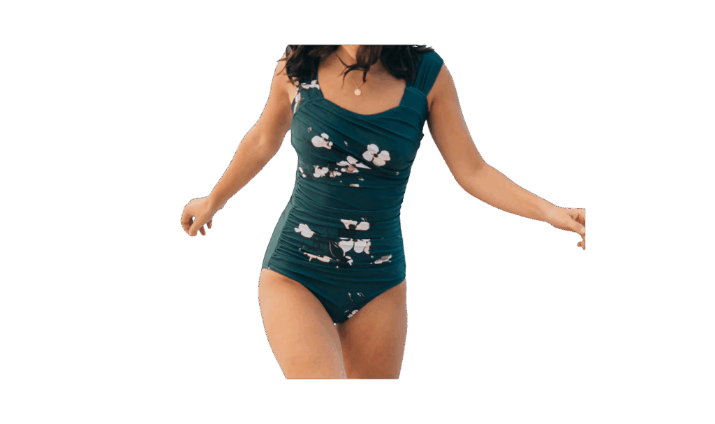 Albion The Victoria Off Shoulder One-Piece Swimsuit in dark green print
