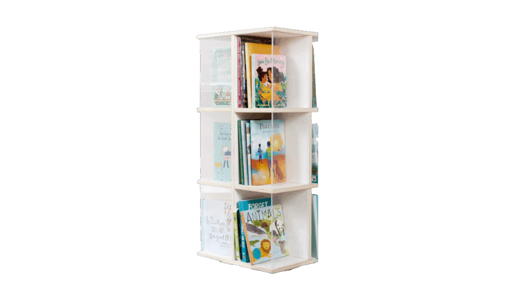 Guidecraft rotating kids bookshelf in white 