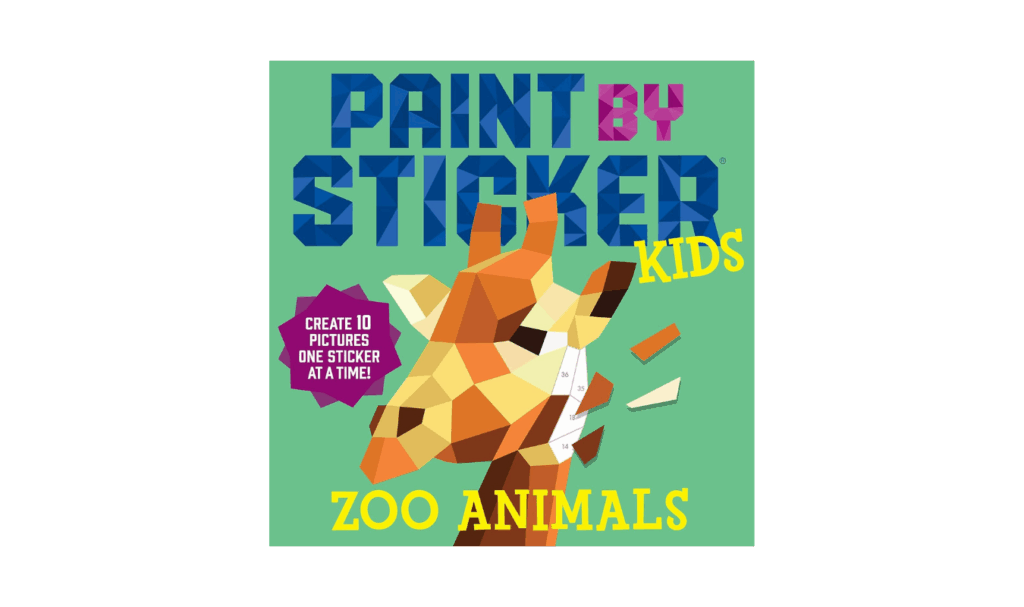 paint by sticker kids book, zoo animal theme