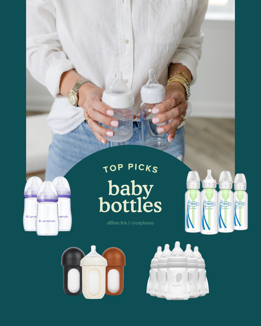 round-up graphic of baby bottles for breastfed babies