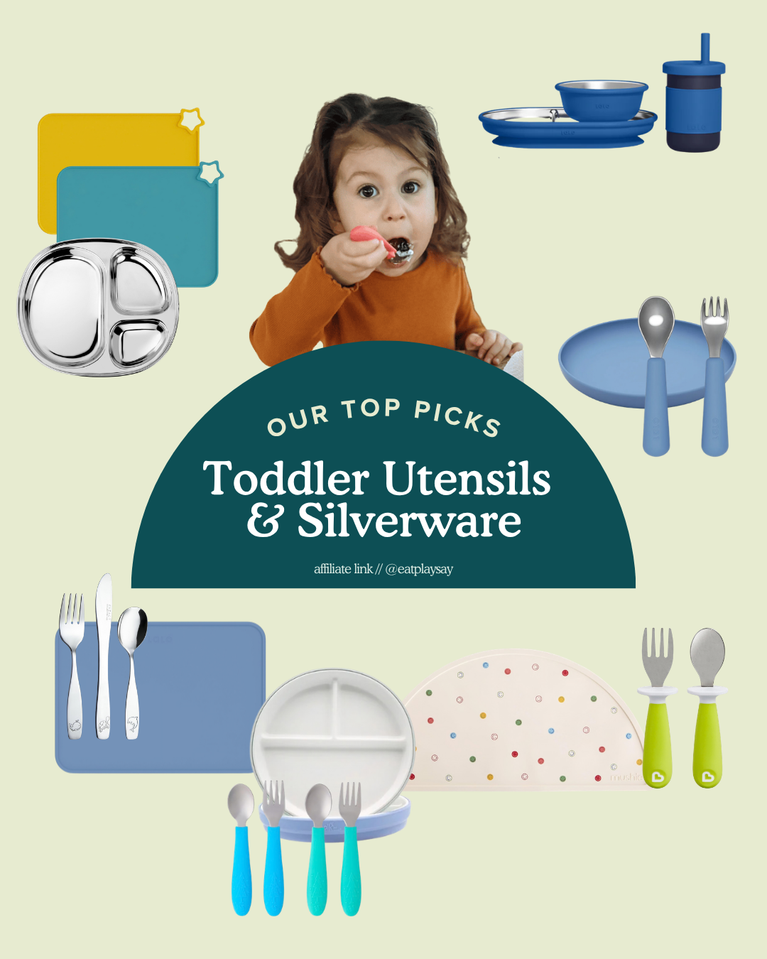 round-up image of toddler utensils and silverware for self-feeding