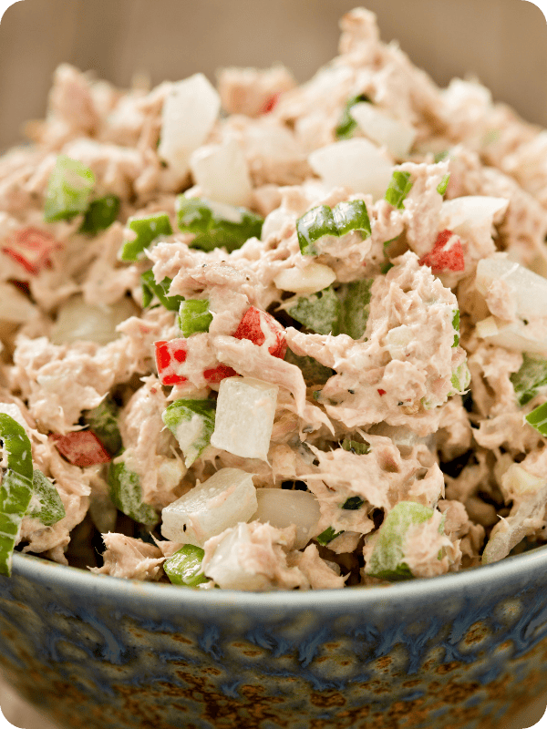 a bowl of salmon salad