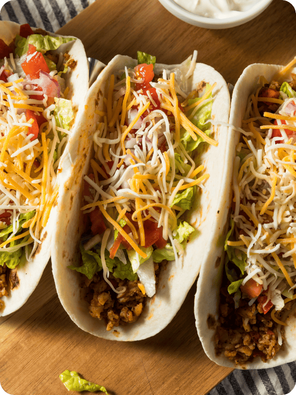 American style tacos in soft flour tortilla