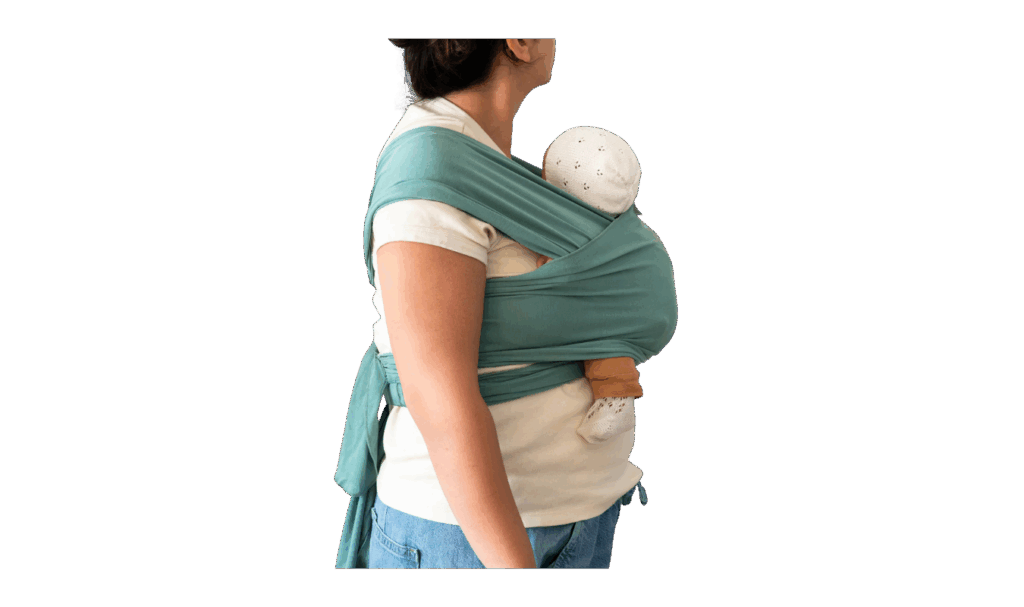 Hope and Plum baby wrap carrier in blue agave color