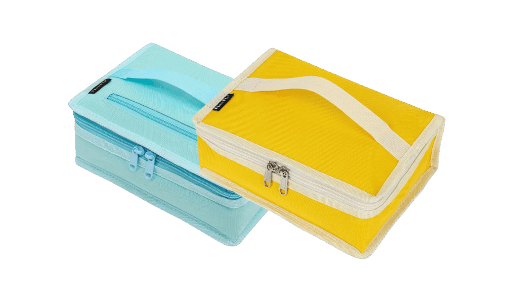 flowfly small insulated lunch boxes in blue and yellow