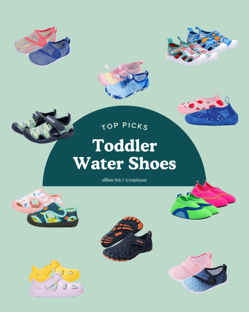round up graphic with the best toddler water shoes for summer