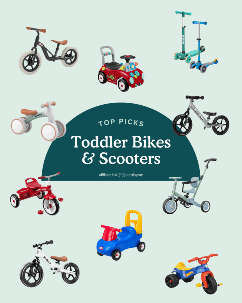 round up graphic of toddler bikes and scooters