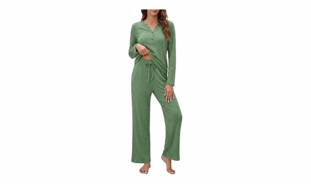 long sleeve cotton pajamas in green