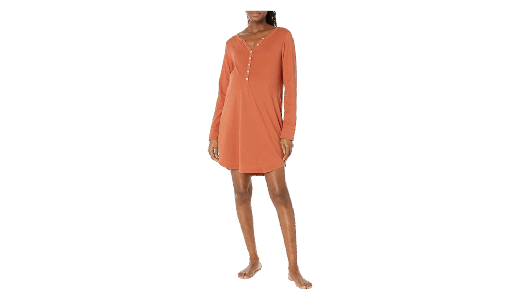 womens nursing and maternity night dress in terracotta color