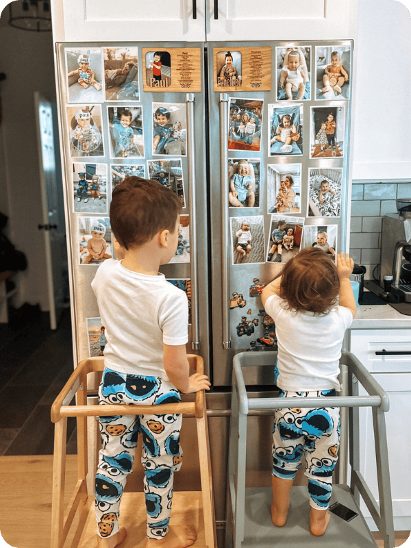 magnetic picture frames on refrigerator
