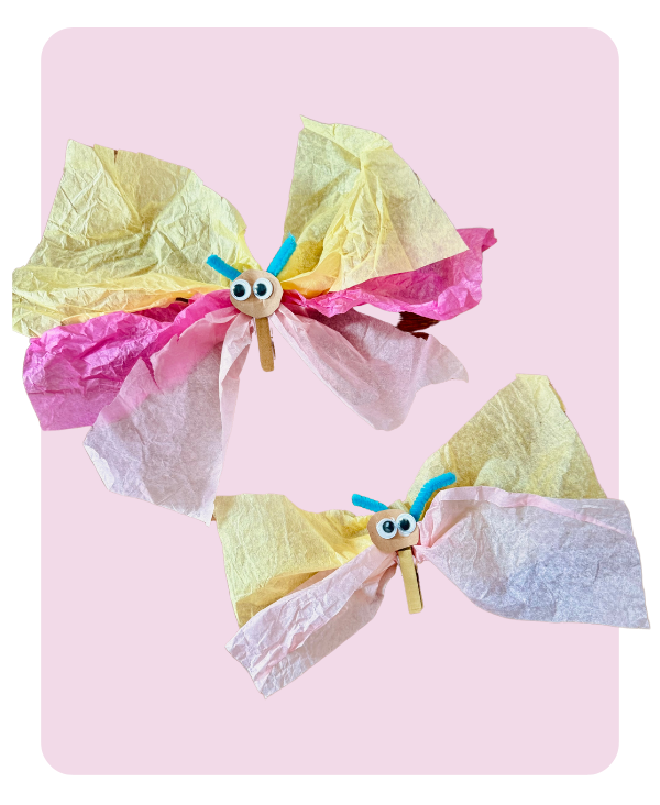 Butterfly pals craft with tissue paper and clothespins