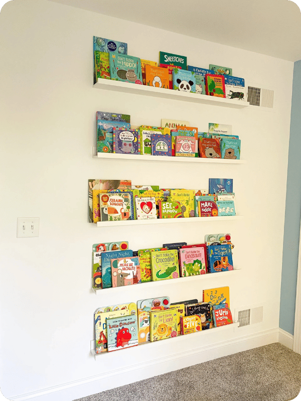 Book walls allow for books to be rotated however often you would like, keeping stored books higher up out of reach.